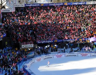 At the Finish Line, Close to the Action - Standing Room for 1,500 Ski Fans