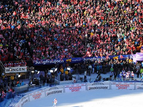 At the Finish Line, Close to the Action - Standing Room for 1,500 Ski Fans
