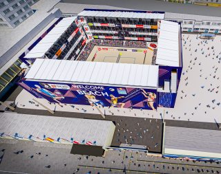Visualisierung des Stadions für die A1 CEV Beachvolleyball Europameisterschaften.