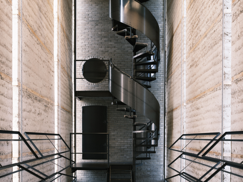 The nearly nine-meter-high spiral staircase, Kiln Tower, Brickworks Museum Cham