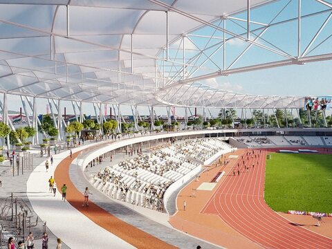 After the event, the temporary upper tier will be removed, and a public leisure park will be created on the plateau.
