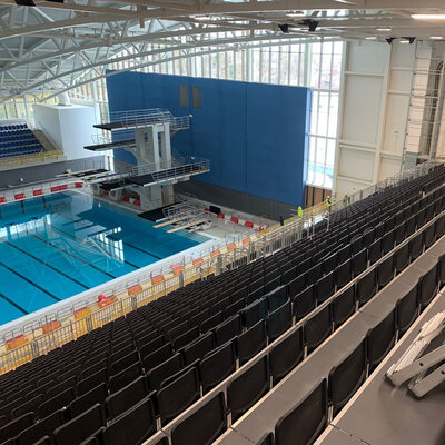 Planung und Realisierung temporärer Einrichtungen (Overlay) für das neue Sandwell Aquatics Centre bei Birmingham